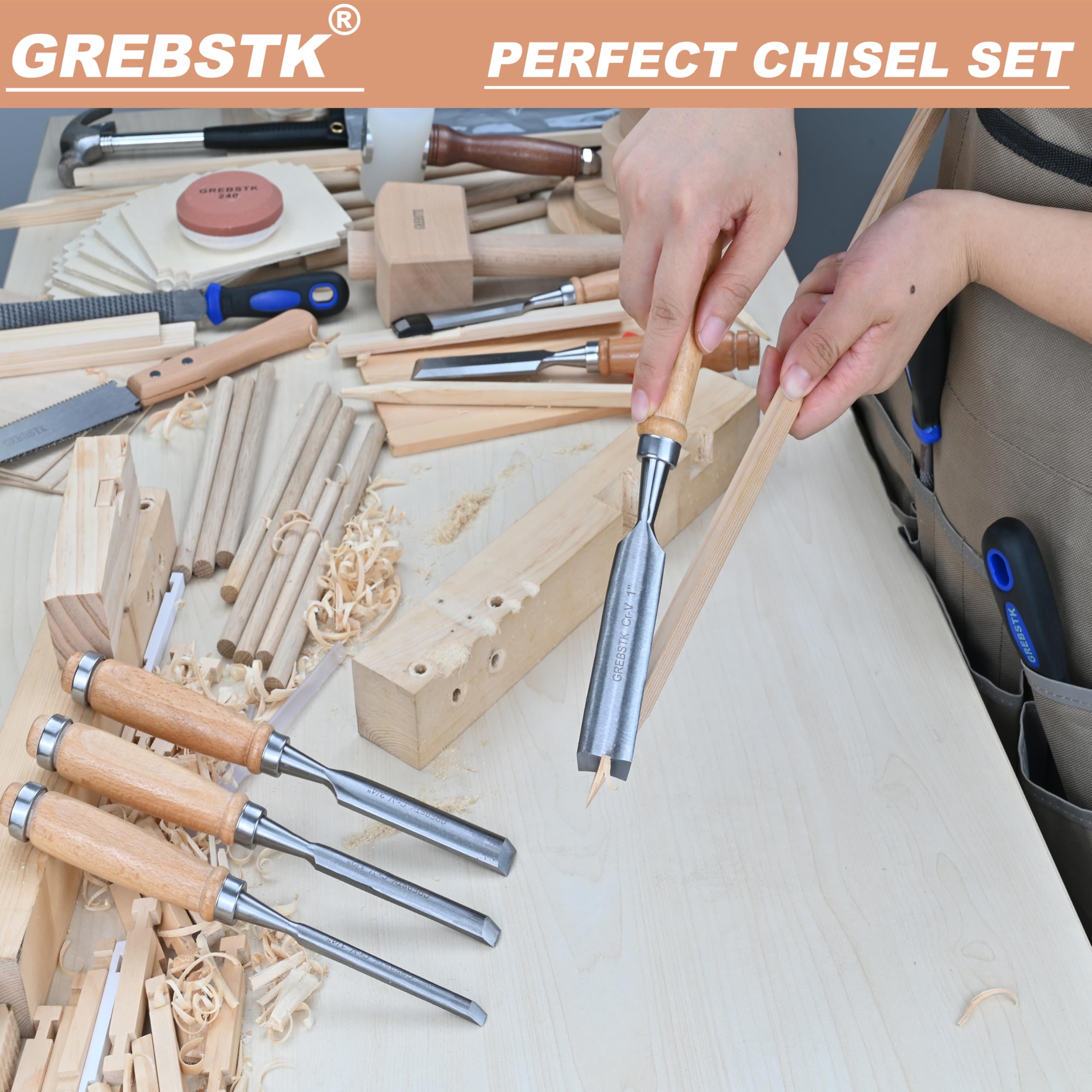 GREBSTK precision beveled edge enabling detailed engraving on wood.