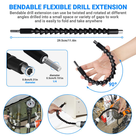 Grednfhat 105-degree right-angle extension enabling tight-space drilling