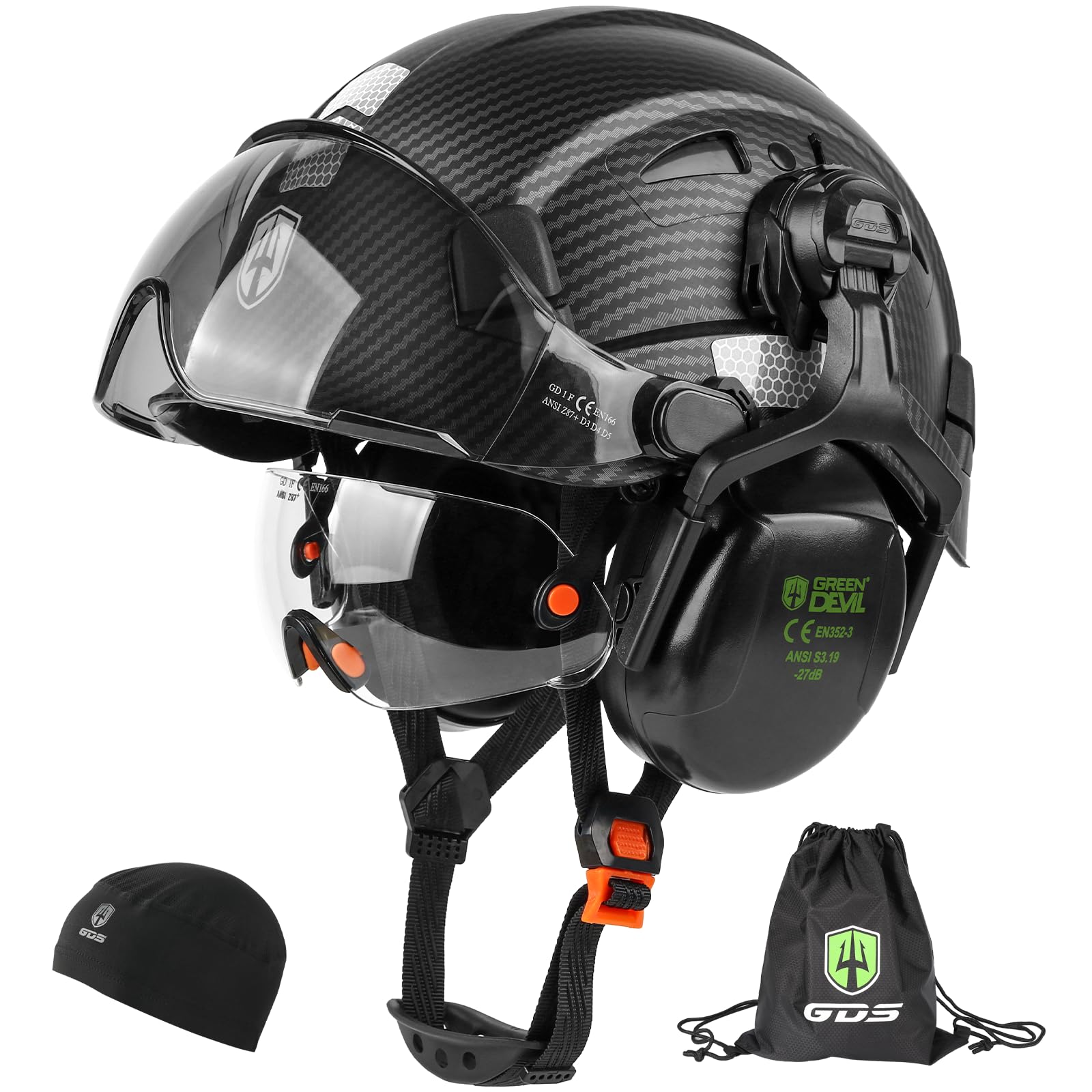 GREEN DEVIL 6in1 safety helmet worn for all-in-one protection on site