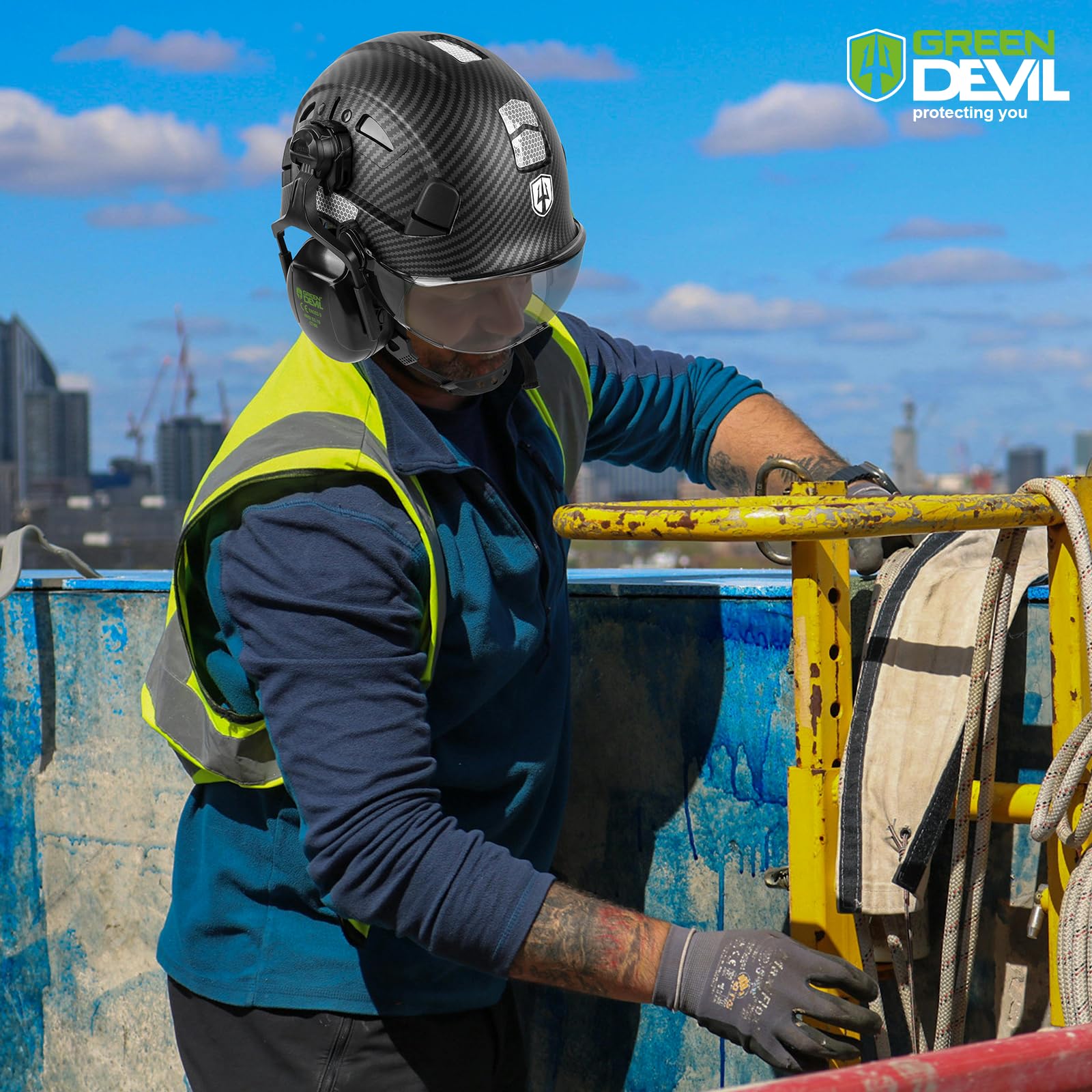 GREEN DEVIL ANSI Z89.1 Type 1 certification label on helmet