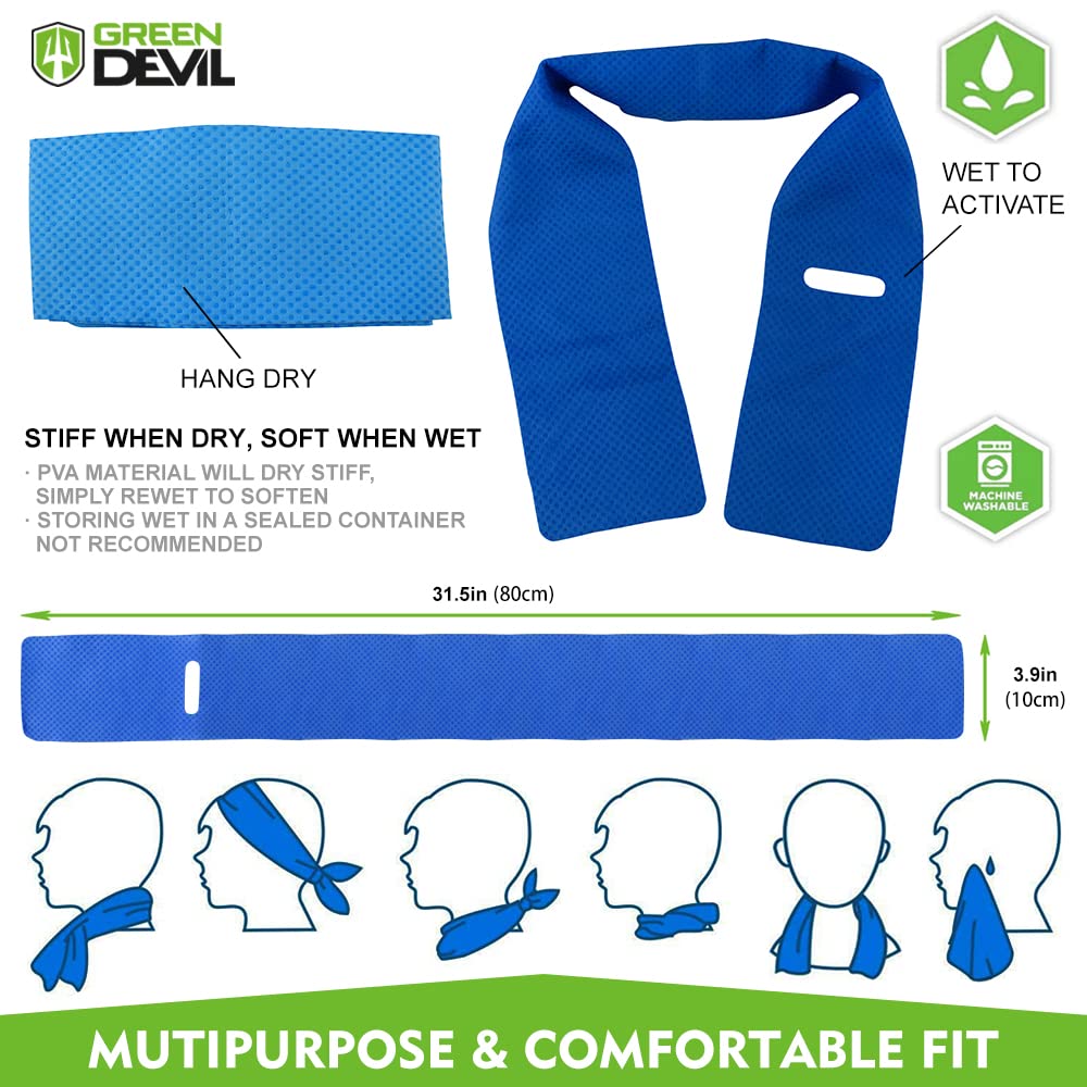 Green Devil cooling towel in use to keep you cool on hot days.
