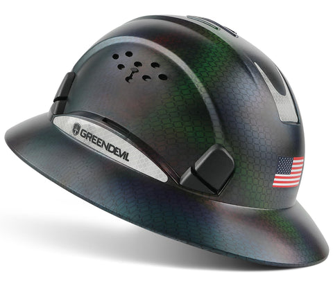 GREEN DEVIL full brim vented hard hat for cooling on hot worksites