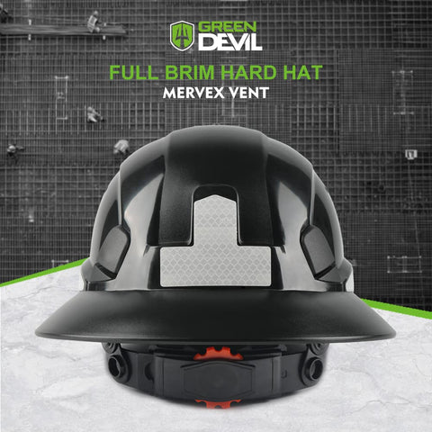 Green Devil helmet with hi-vis reflective stripes enhances visibility.