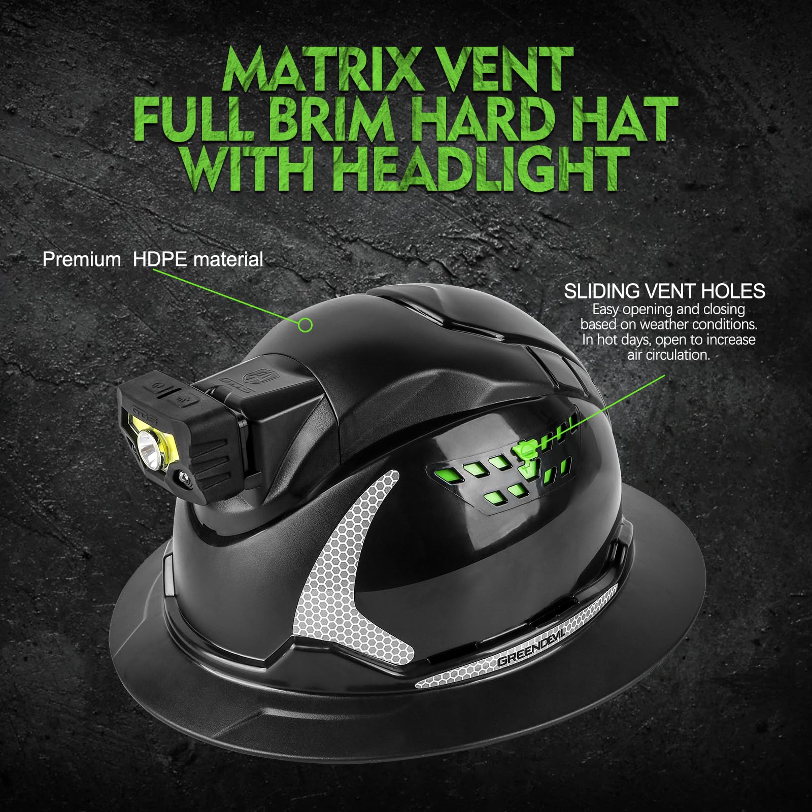 GREEN DEVIL Matrix headlamp integrated bracket keeps hands free during low-light tasks.