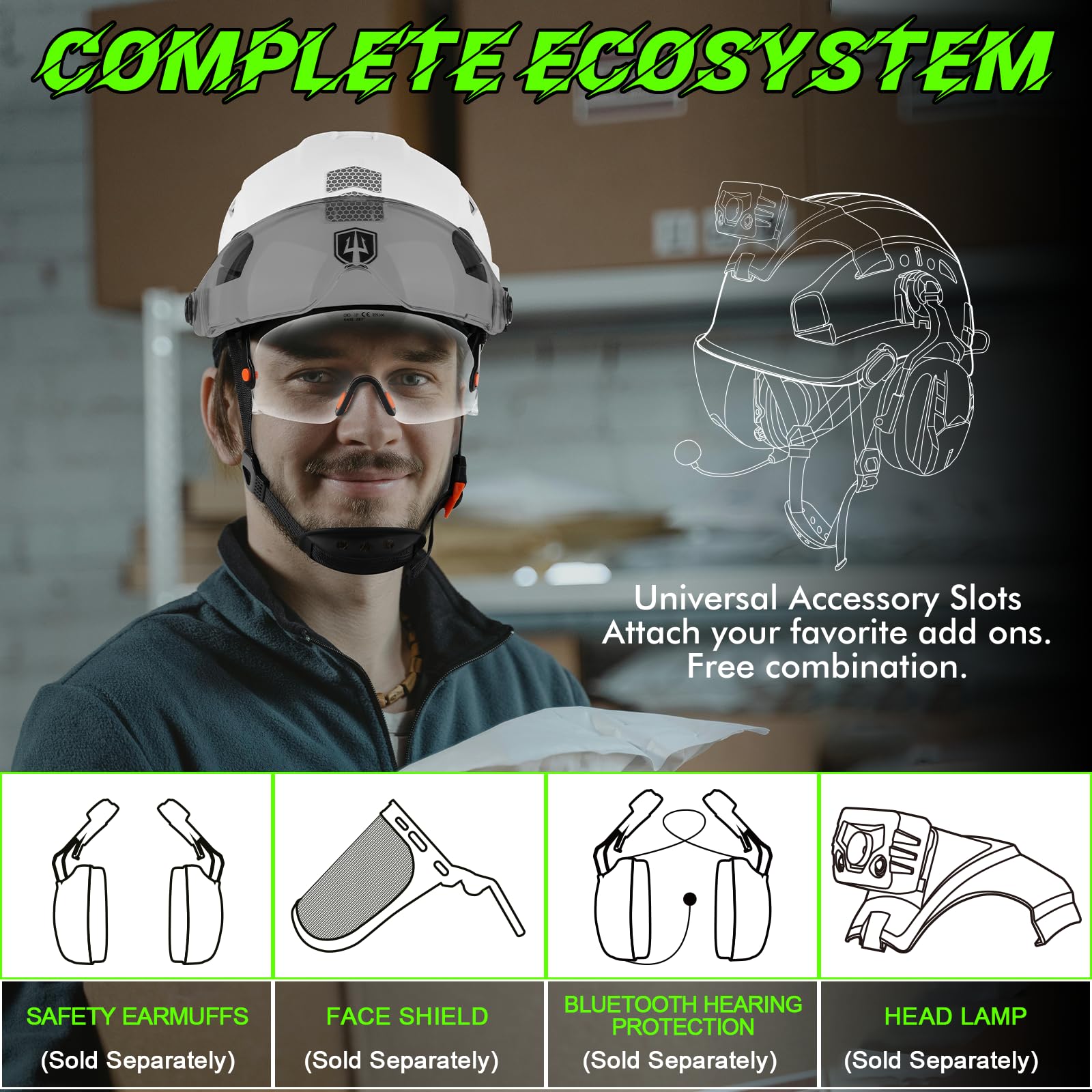 Green Devil vented headgear improves airflow and comfort during long shifts.