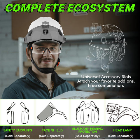 Green Devil vented headgear improves airflow and comfort during long shifts.