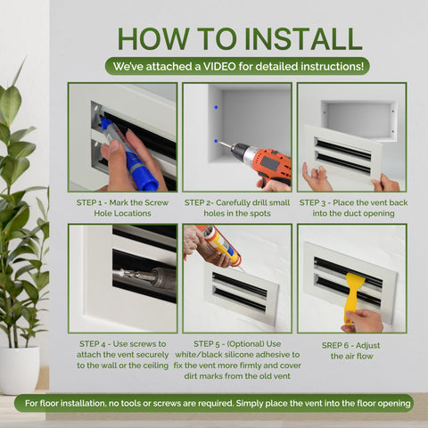 GREEN VENT versatile white vent cover suitable for walls, ceilings, or floors.