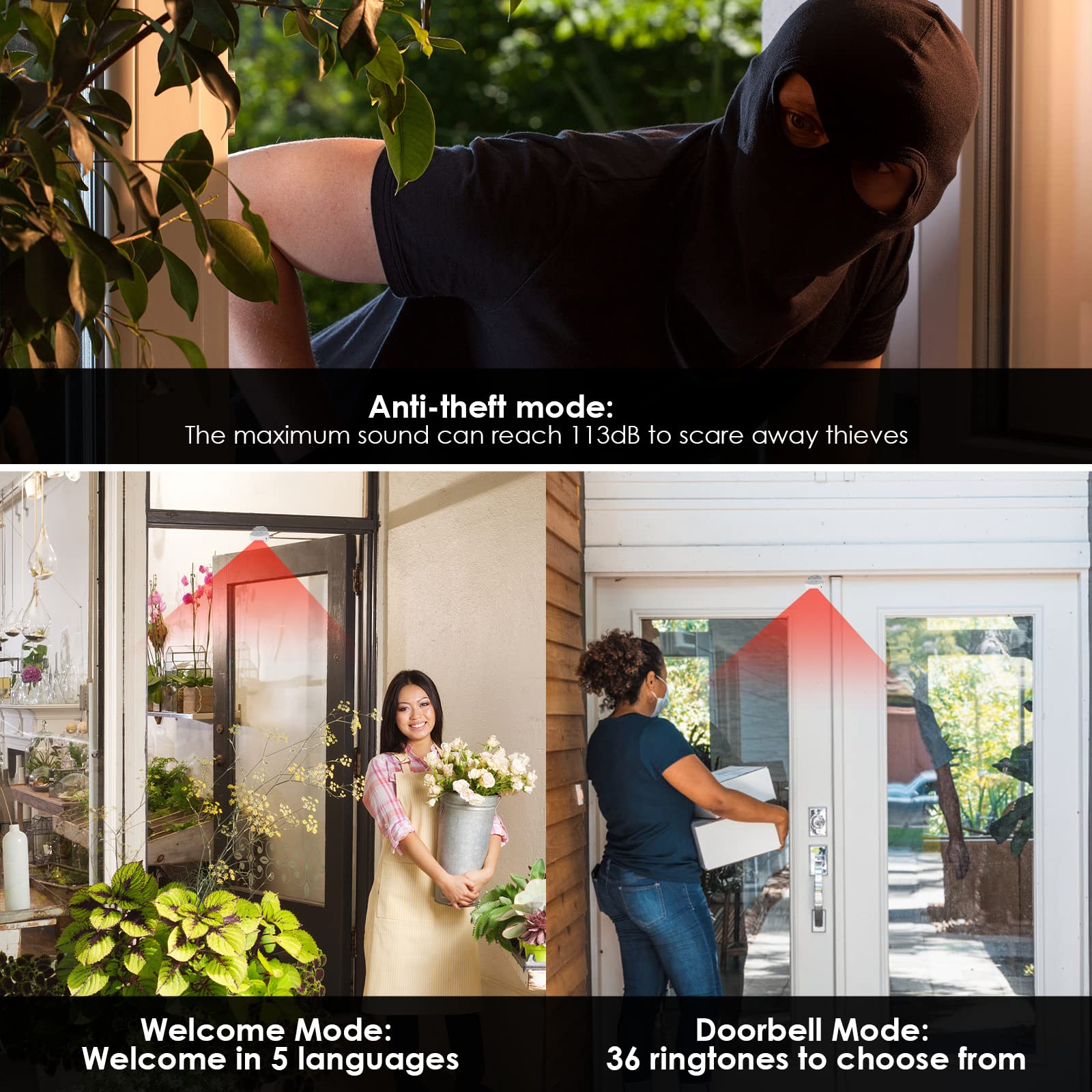 Greencycle motion doorbell dual sensors shown for expanded coverage