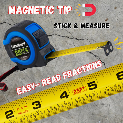 Greendale 3-pack tape measures with belt clip for easy access on site