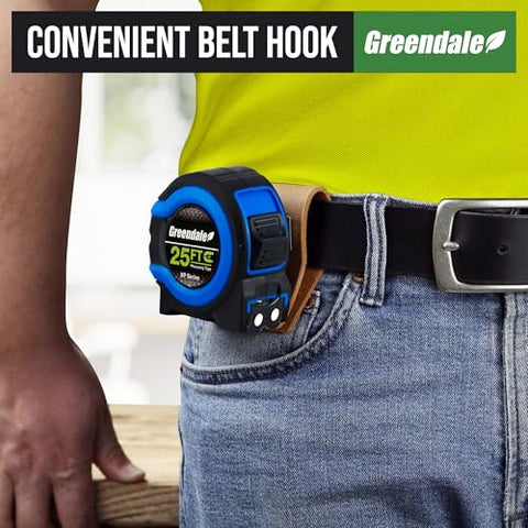 Greendale tape measure with tough ABS rubber shell for durability