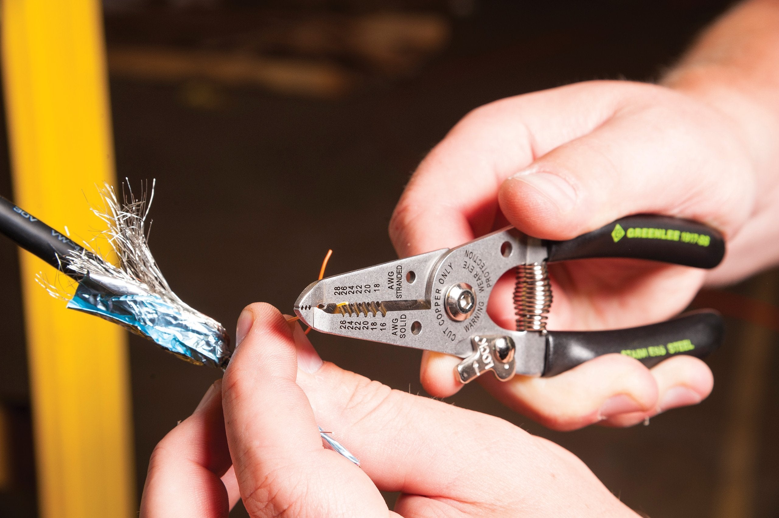 Greenlee 1917-SS wire stripper multi-function nose for bending and looping wires.