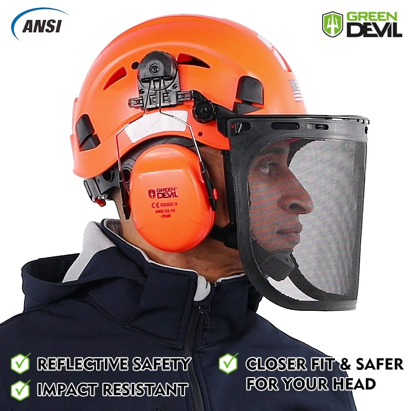 GREEN DEVIL helmet shows universal slots for compatible attachments.