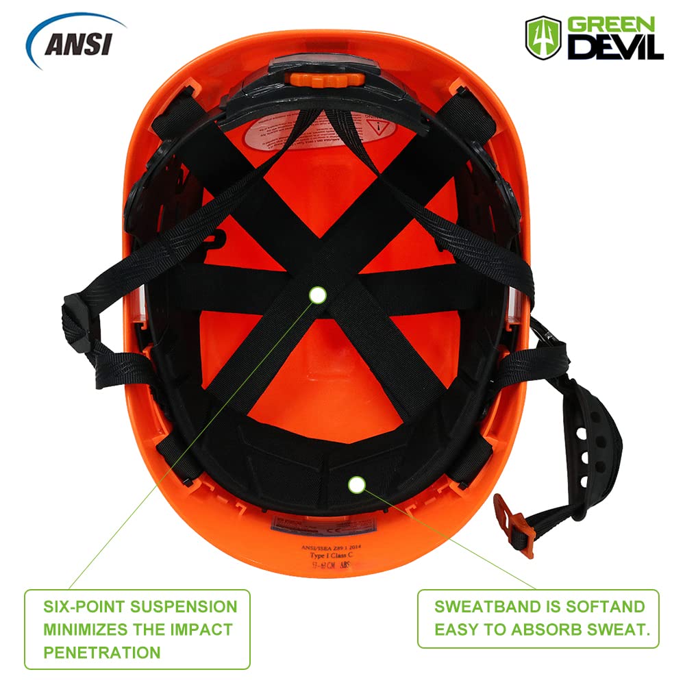 GREEN DEVIL orange hi-viz helmet boosts site visibility in low light.