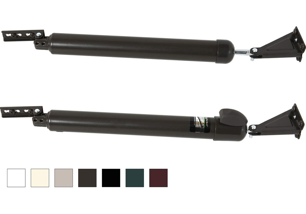 Greenstar Touch 'n Hold dual door closer in bronze, front view highlighting hold-open feature