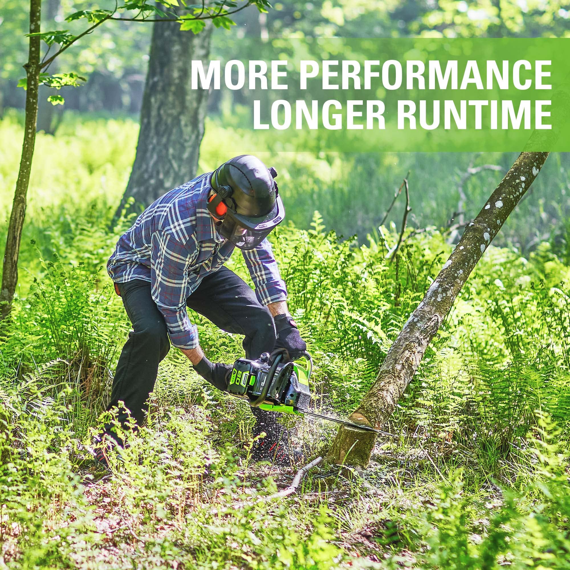 Greenworks PRO 80V 2Ah battery delivers fade-free power for long tasks.
