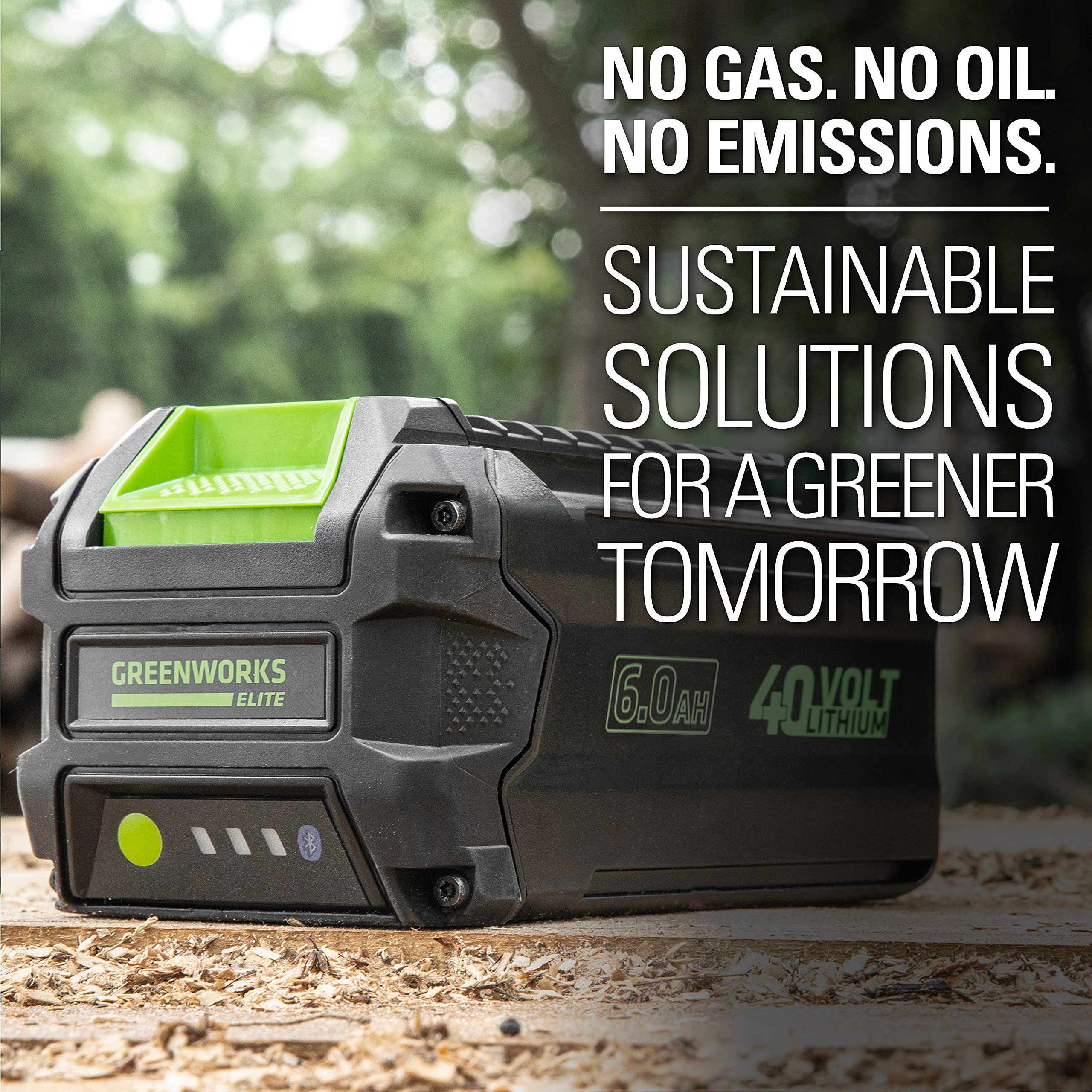 Greenworks PRO 80V battery delivers emission-free power for outdoor work.