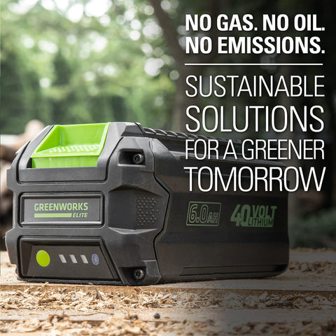 Greenworks PRO 80V battery delivers emission-free power for outdoor work.