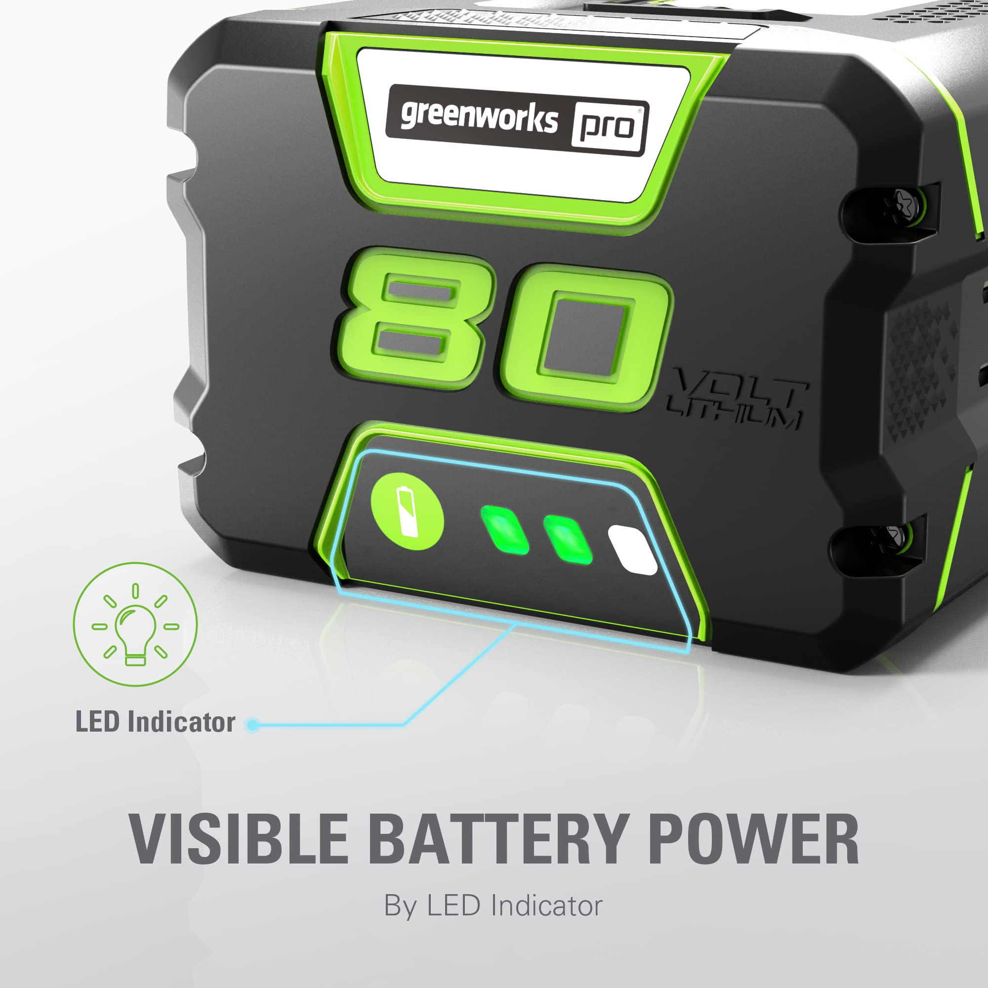 Greenworks PRO 80V battery charging rapidly for next task.