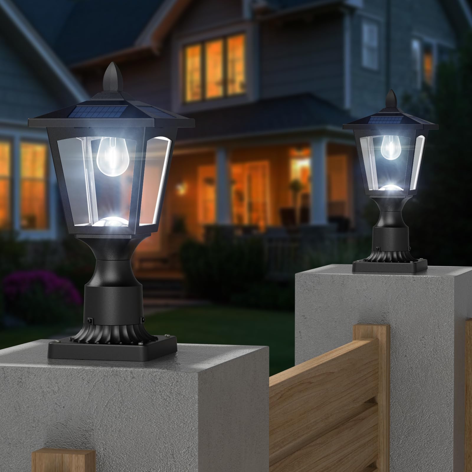 Greluna hex-base solar post light allows flexible mounting on pillars.