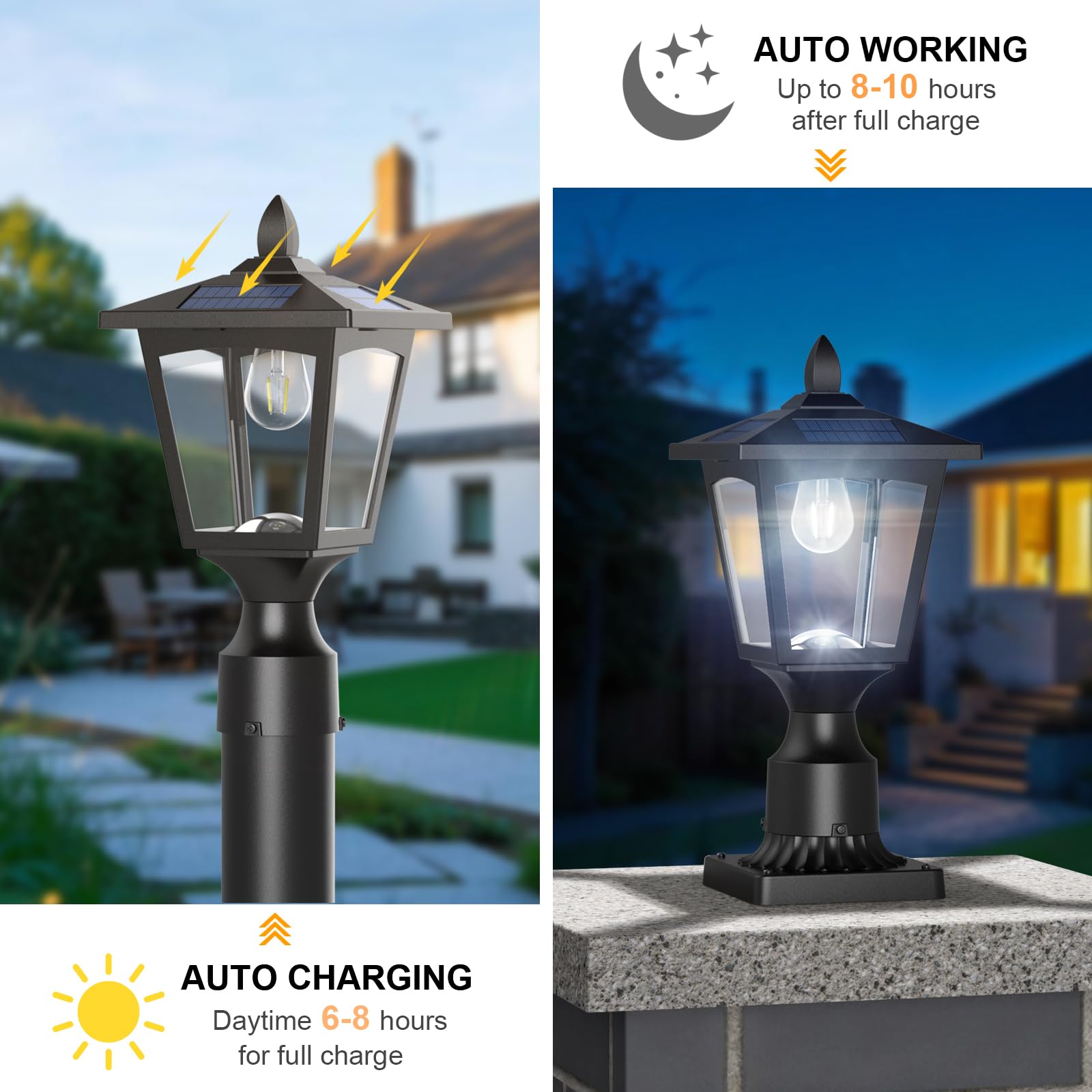 Greluna post-cap base solar light easy install on 3-inch poles.
