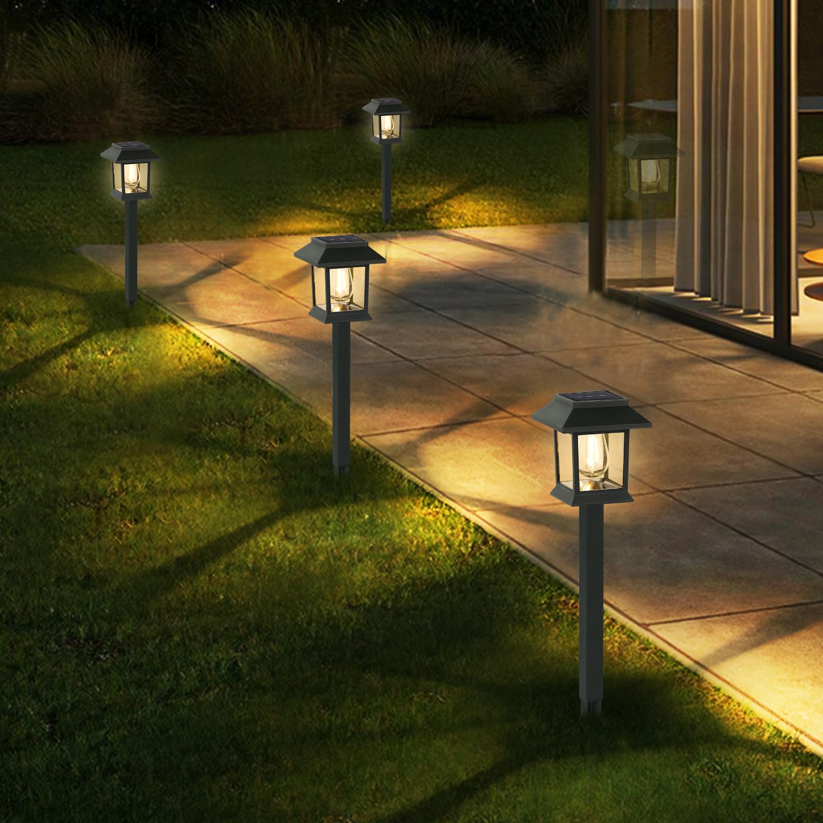 Greluna outdoor lights decorate patios, walkways, gardens and driveways.