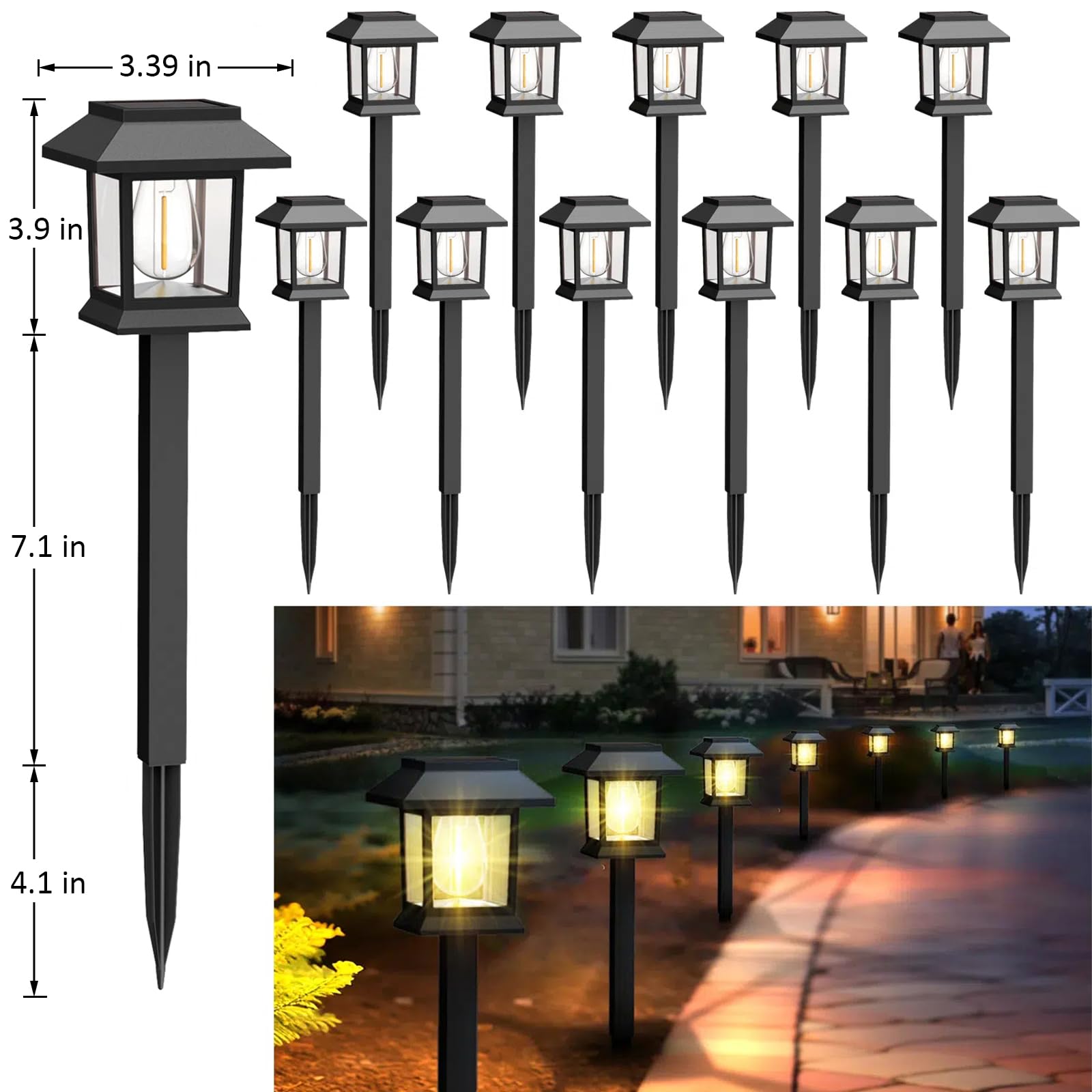 Greluna solar lights outdoor 12-pack with high-transmittance lampshades brighten sidewalks beautifully.