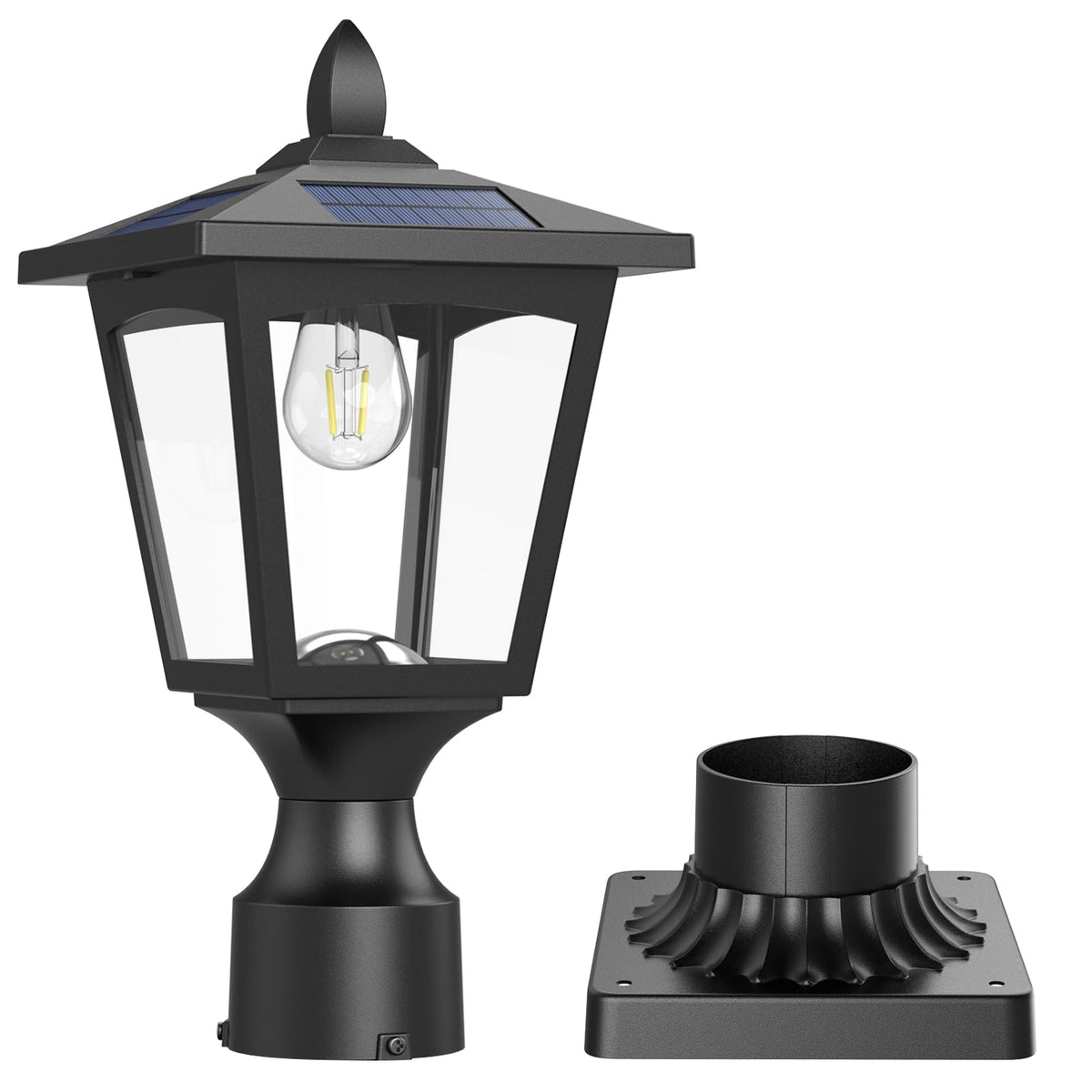 Greluna solar post light at dusk-to-dawn glow for outdoor spaces.