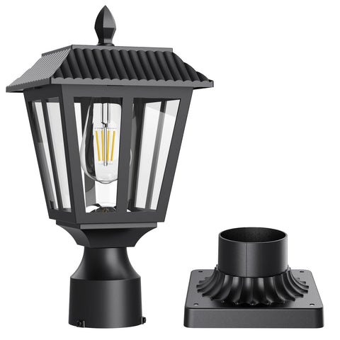 Greluna solar post light emits dusk-to-dawn glow along the garden path