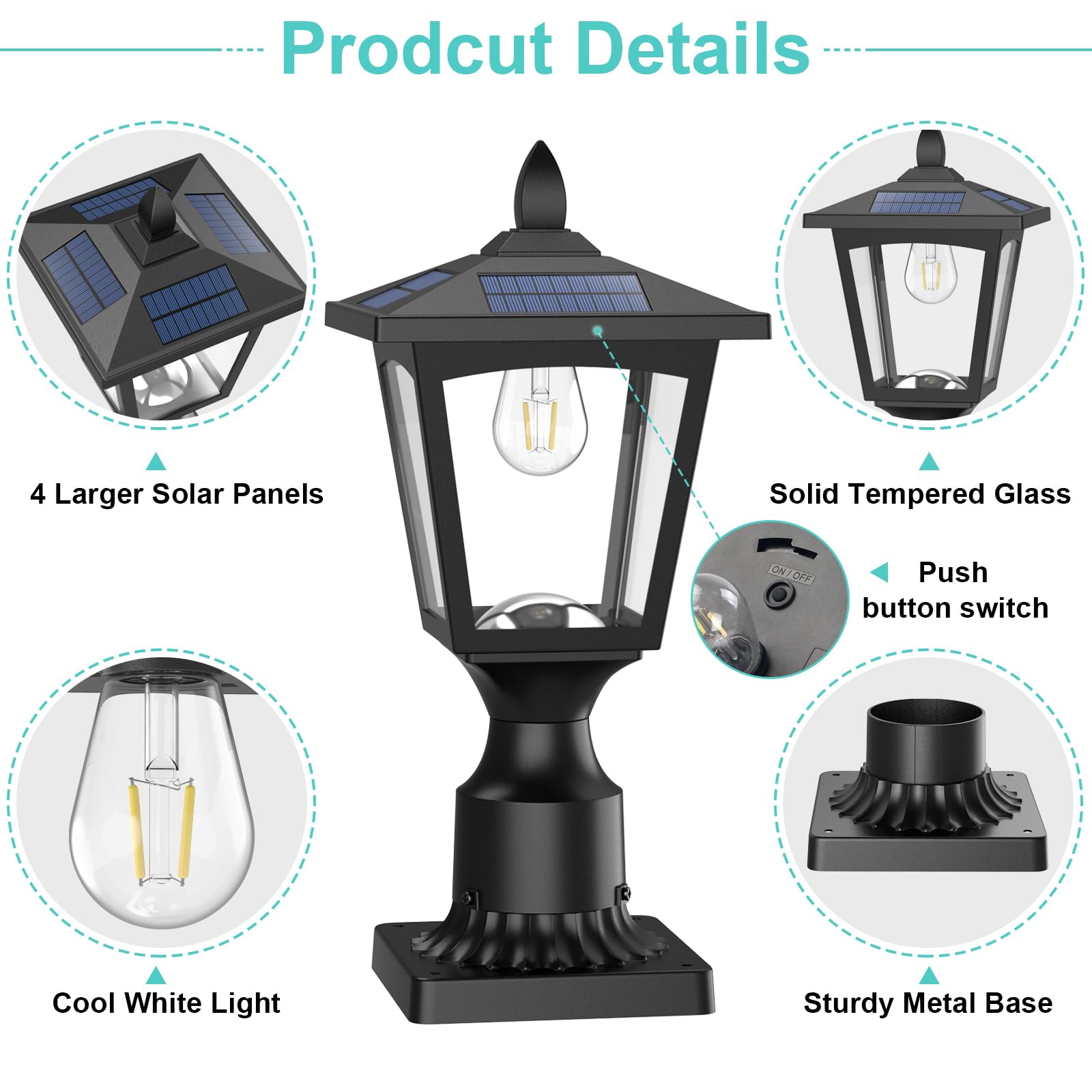 Greluna solar lamp saves energy with rechargeable batteries and dusk-to-dawn operation.