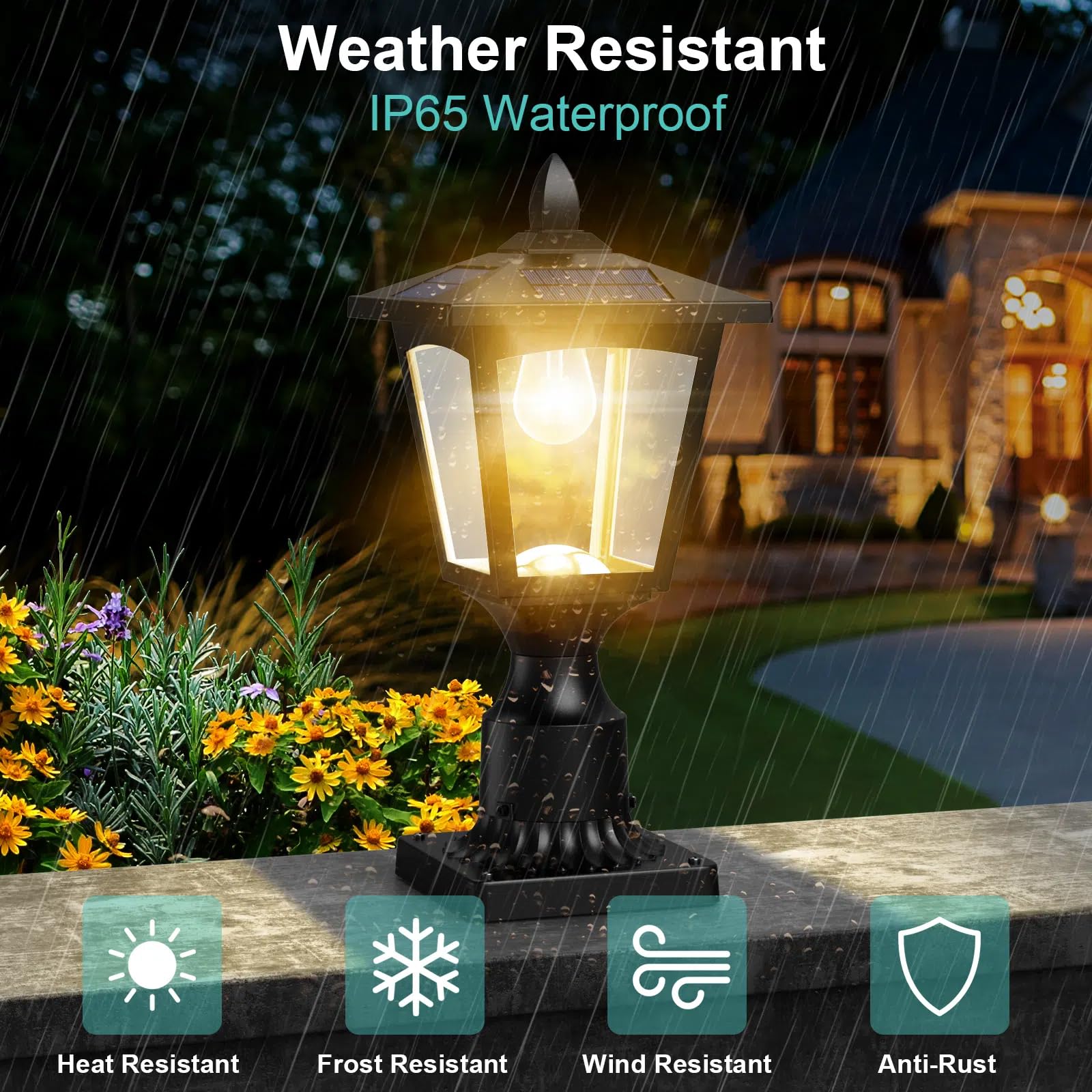 Greluna IP65 weatherproof post light withstands rain and snow, keeping the path lit reliably.