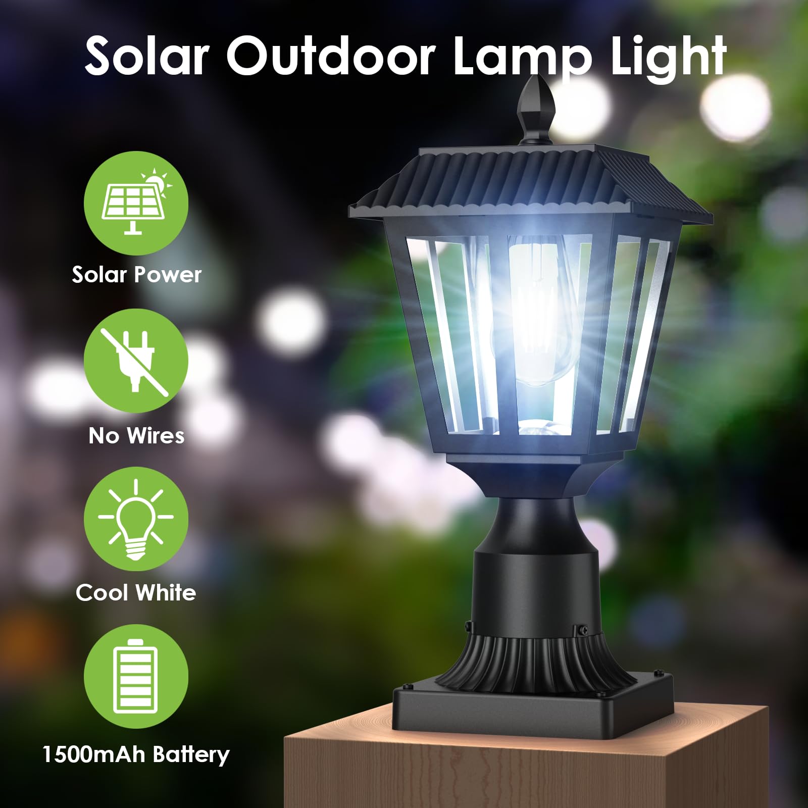 Greluna solar post light on a pier mount base brightens the porch
