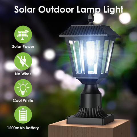 Greluna solar post light on a pier mount base brightens the porch