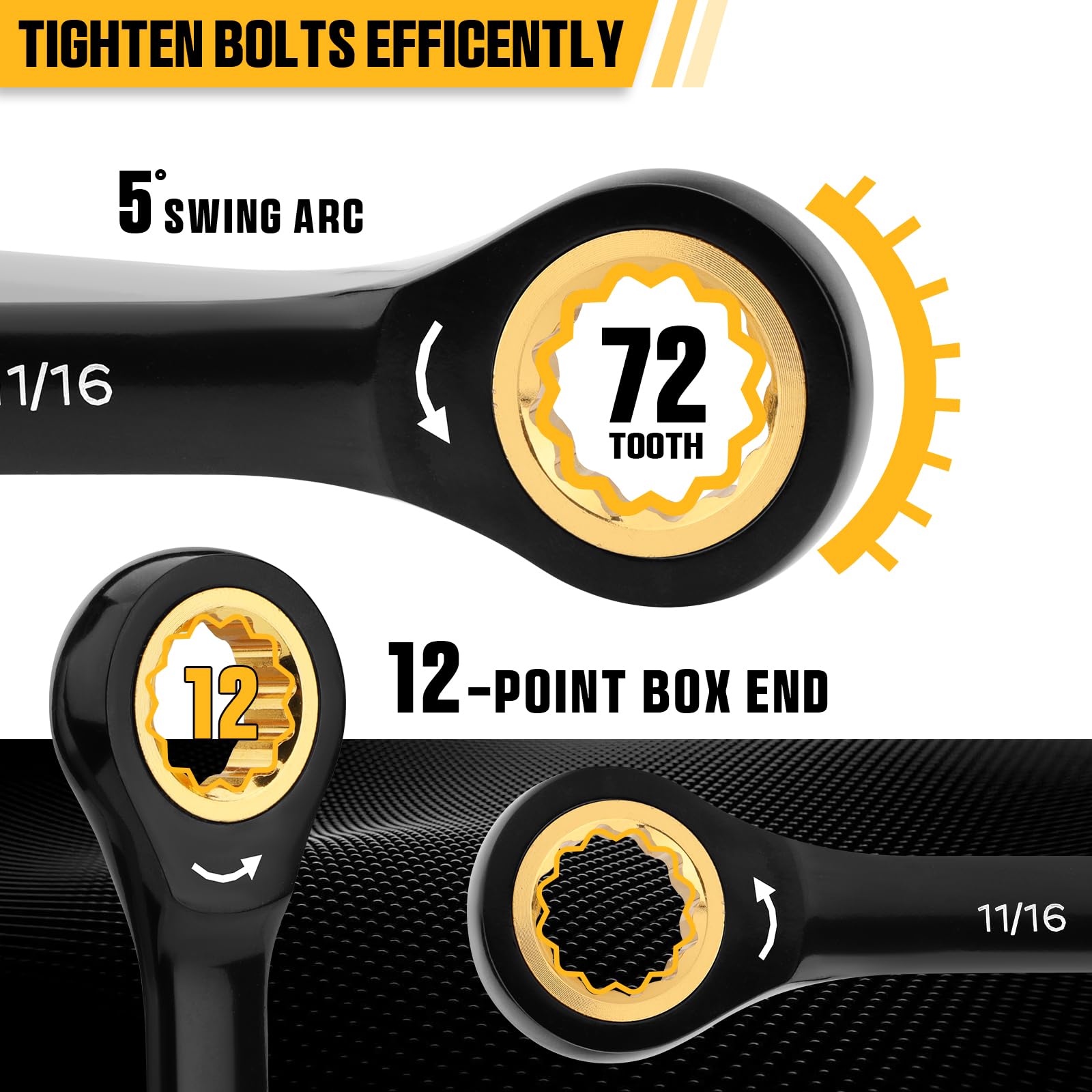 GRENPRO 12-point full-drive box end delivers firm torque for bolts.
