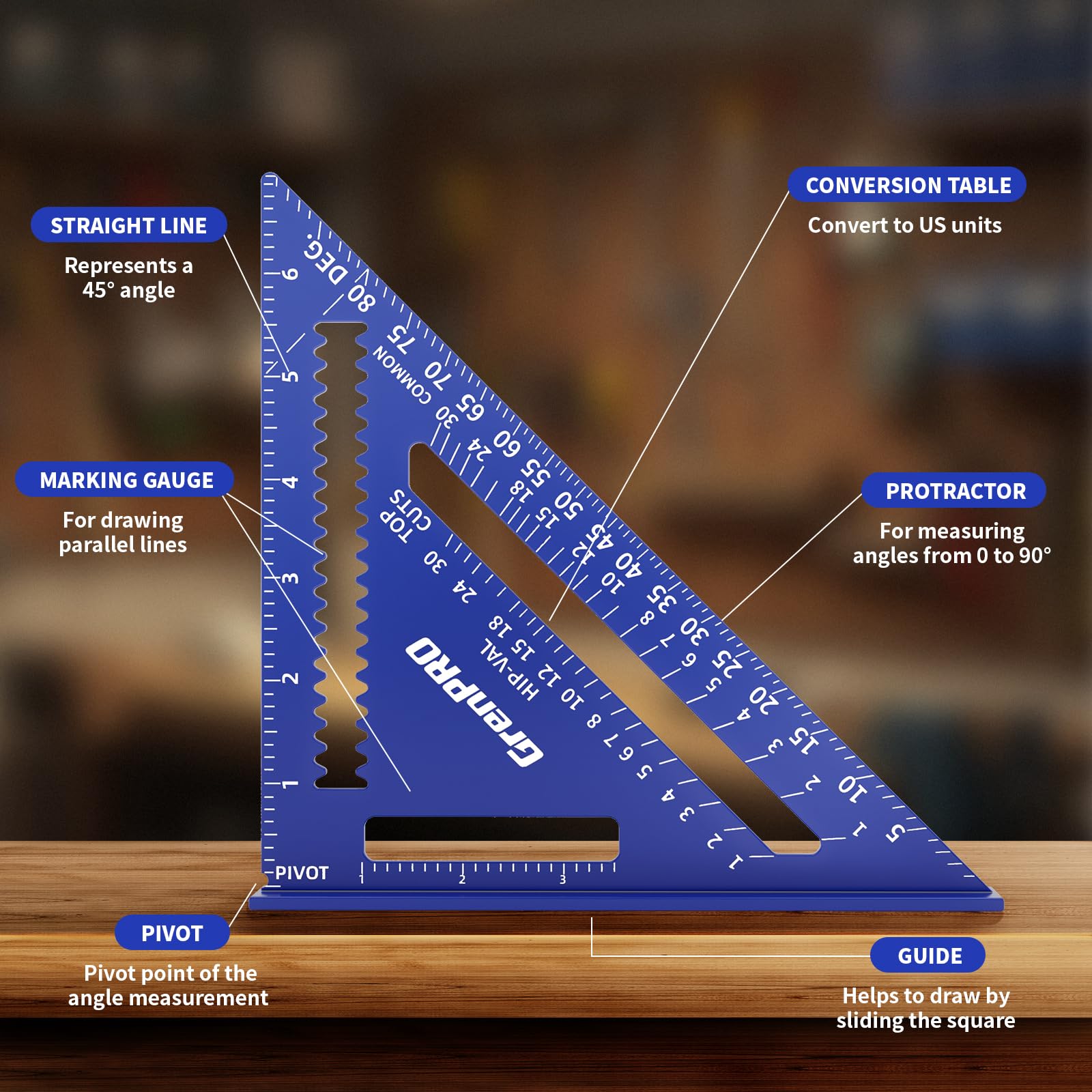 Grenpro 12-inch square ruler laid out for large-scale layouts