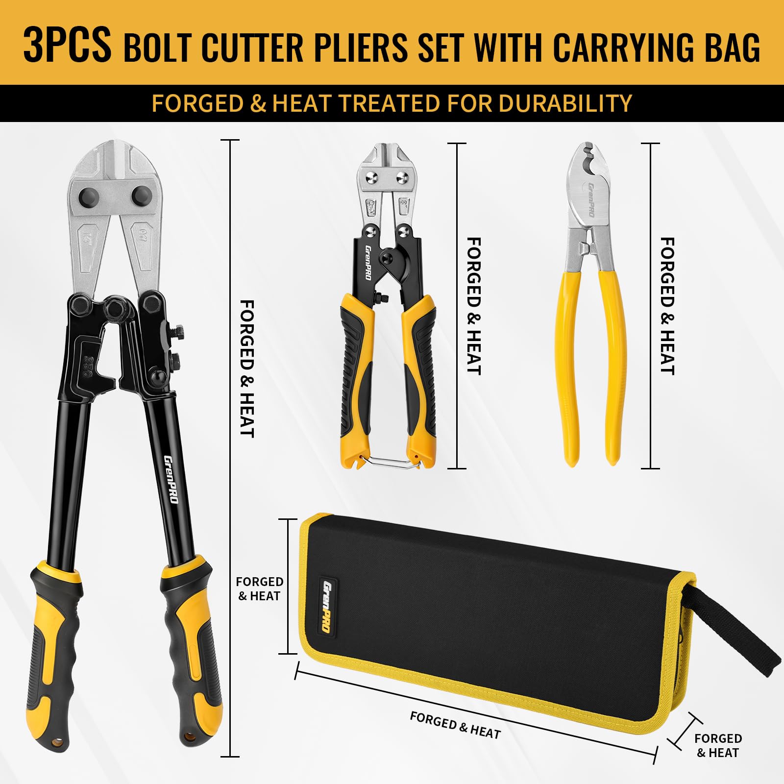 Grenpro 14-inch heavy-duty bolt cutter blade ready for tough metal cutting.