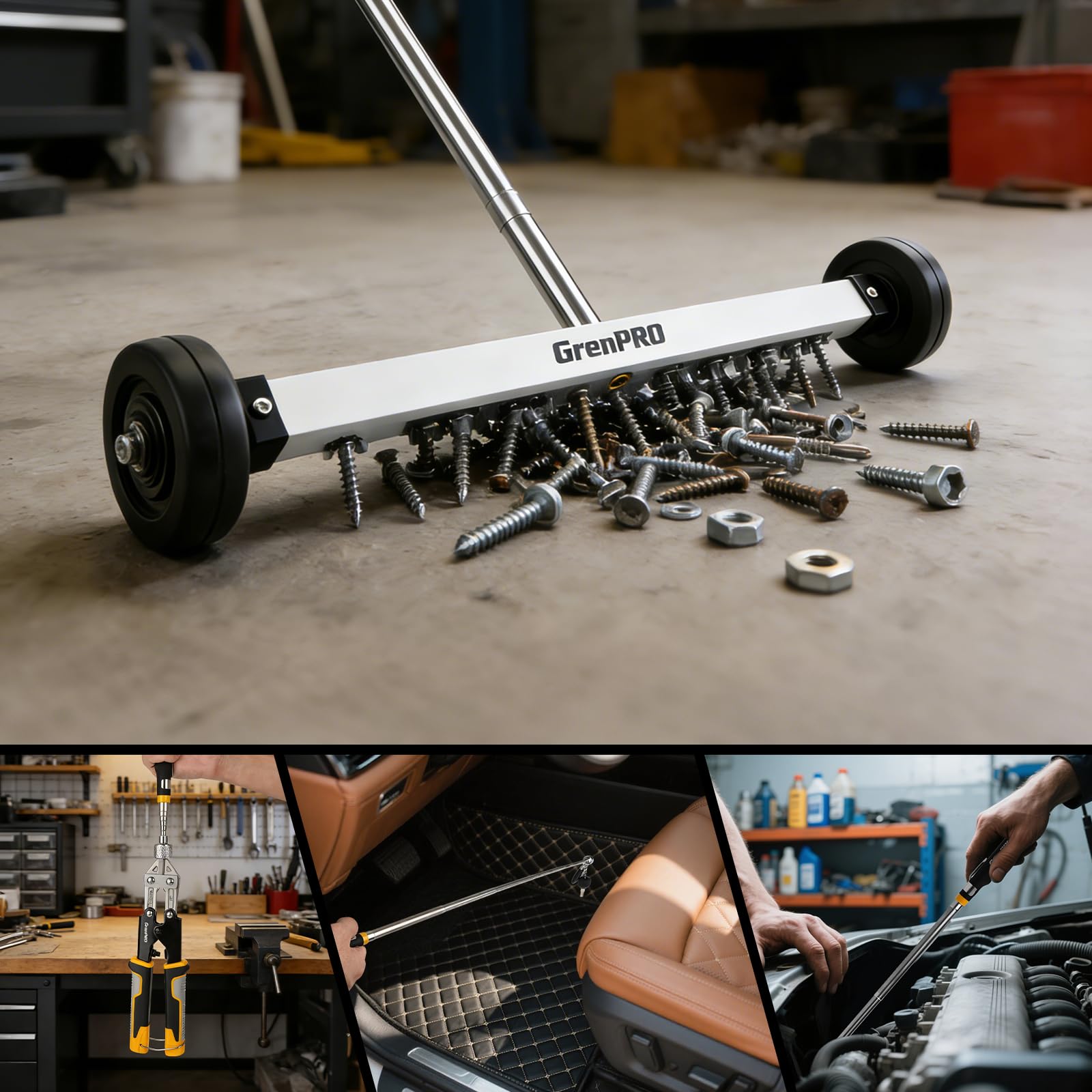 Grenpro 17-inch magnetic bar covers wide areas for fast pickup.