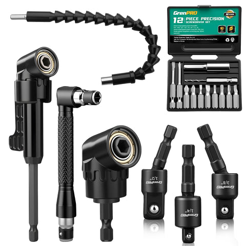 Grenpro 19-pcs flexible drill bit extension kit in case for tight spaces.