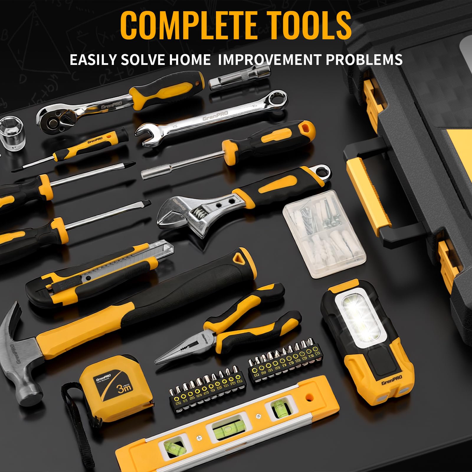 GRENPRO 219PCS tool set sturdy storage case keeps tools organized.