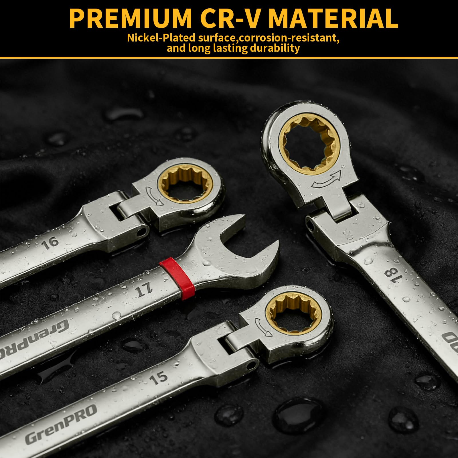 Grenpro Cr-V steel with nickel finish resists wear
