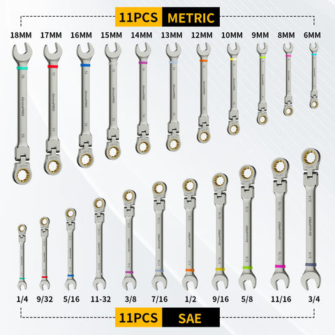 Grenpro flex-head wrench set swivel head fits tight spaces