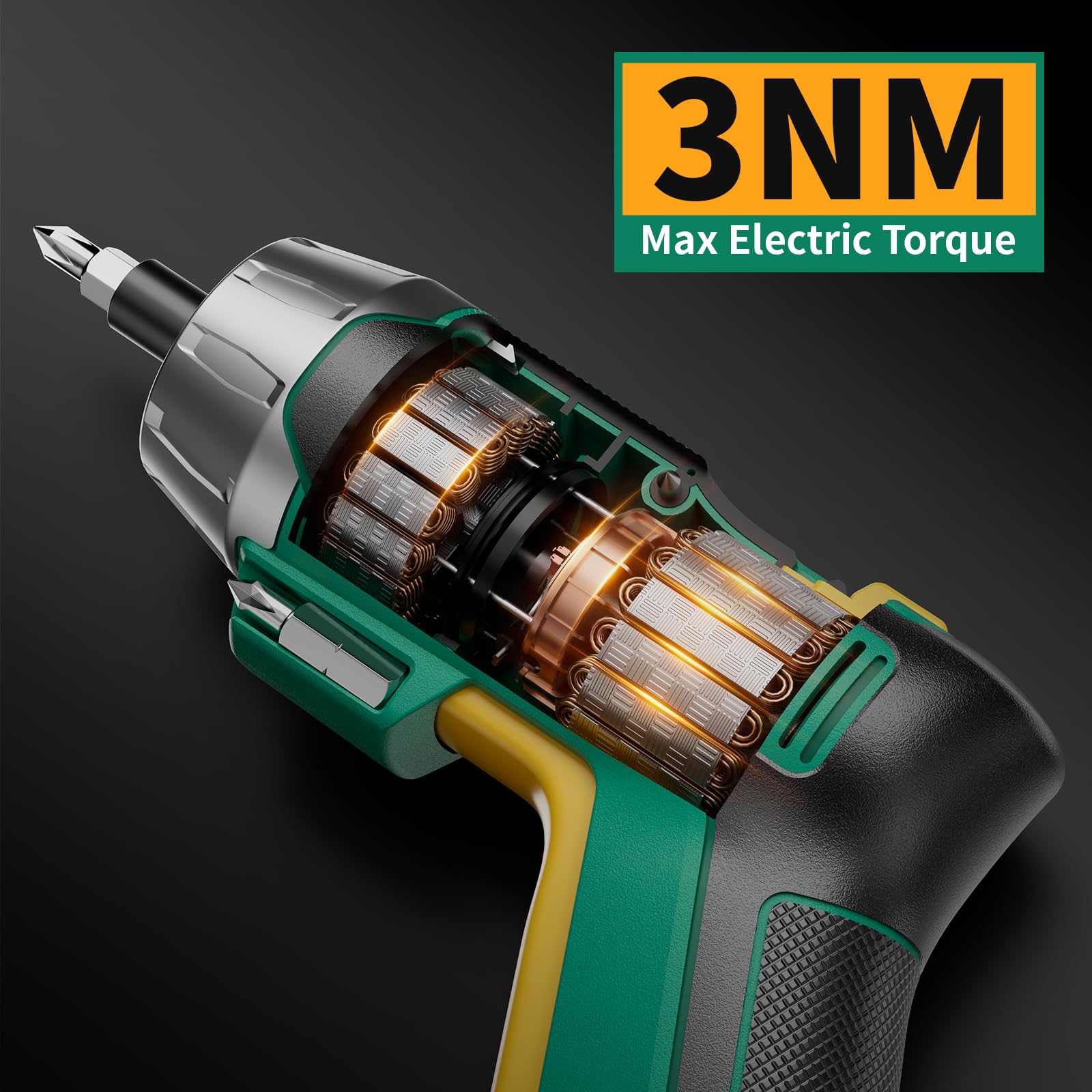 GRENPRO 4V screwdriver with bit-holder keeps bits organized.