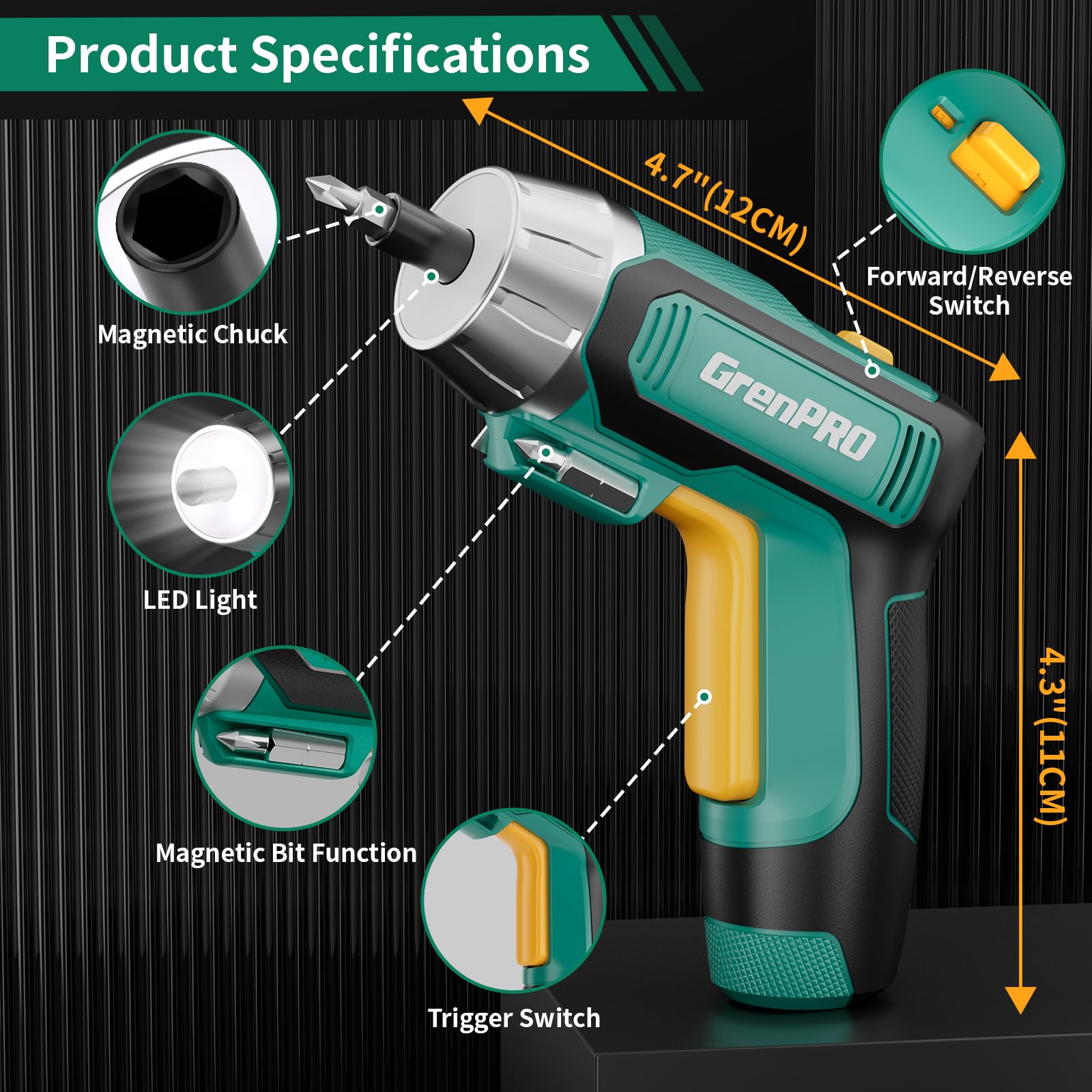 GRENPRO 4V screwdriver extension-rod-75mm for deeper reach.