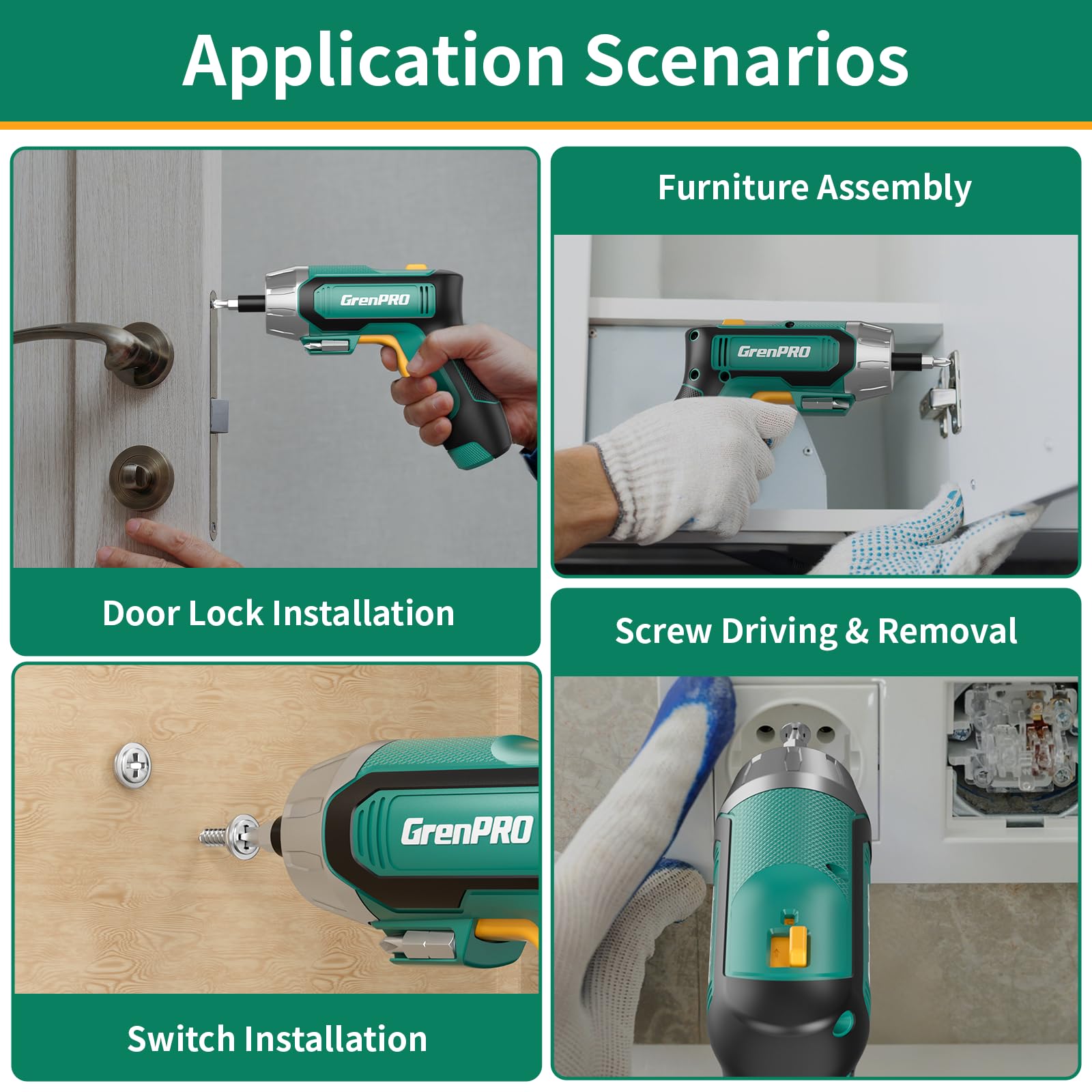 GRENPRO 4V screwdriver furniture-assembly ready for quick tasks.