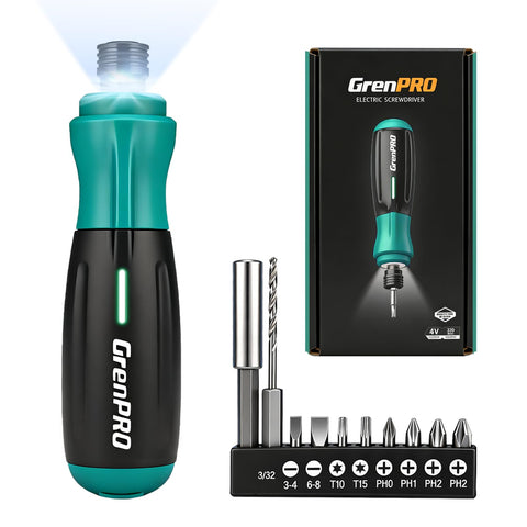 GRENPRO 4V screwdriver with magnetic bit set for easy DIY bit changes