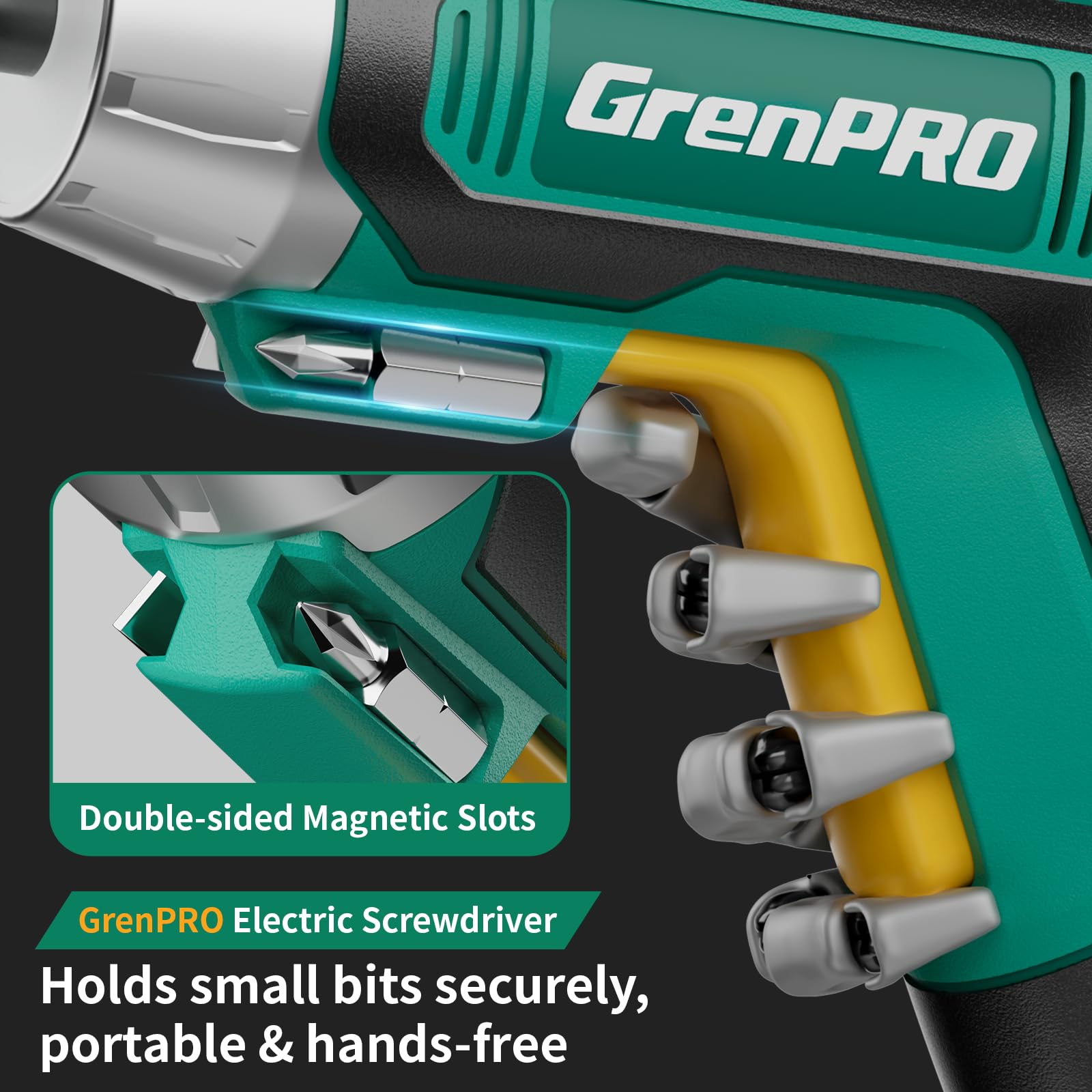 GRENPRO 4V screwdriver USB-charging enables easy power on the go.