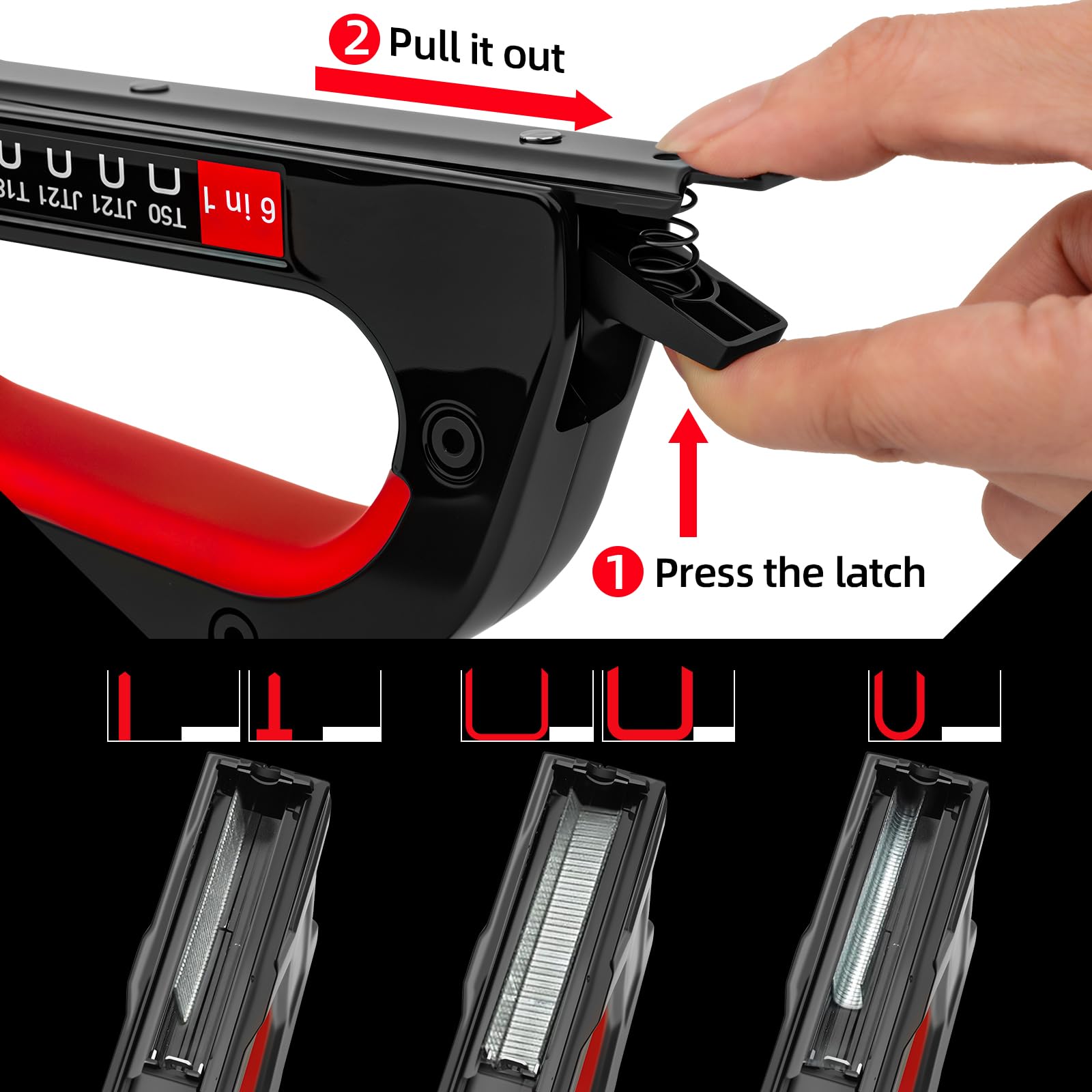 Close-up of included 5000 staples from GRENPRO for quick start on upholstery and woodwork