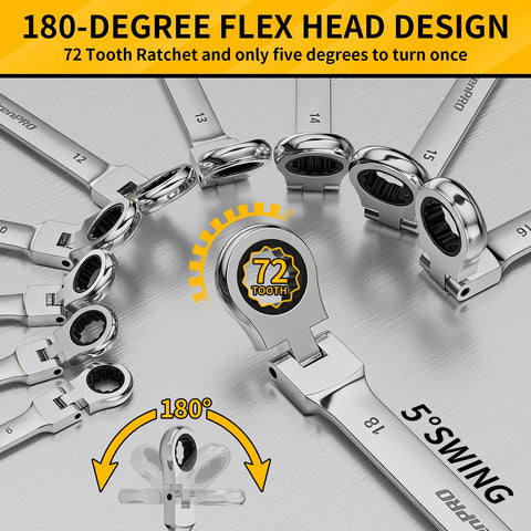 Grenpro 72-tooth design delivers smooth, low-effort turning in cramped areas.