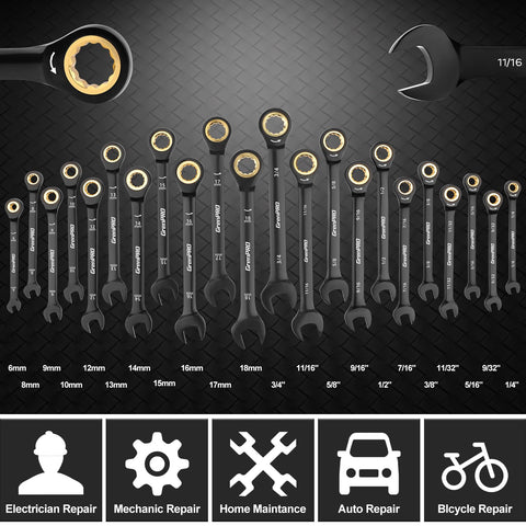GRENPRO 72-tooth ratcheting gears enable tight-space work.