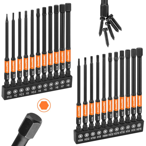 GrenPRO hex bit set with 4-inch long Allen wrenches for tough fasteners.