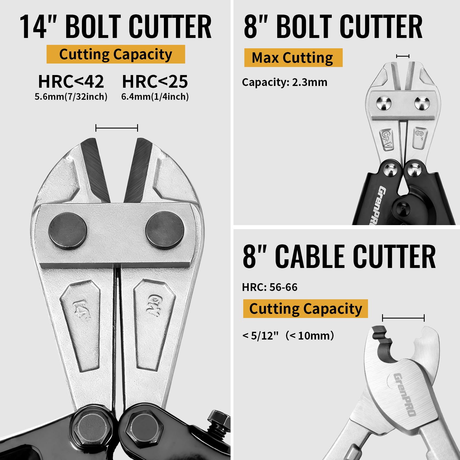 Grenpro bolt cutter cutting through bolts and chains with ease.